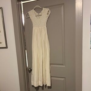 Free People Cream Sundress with Cap Sleeves and Crew Neck